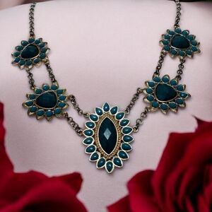 Turquoise Statement Necklace Gold/Silver Tone Beaded Southwestern Boho